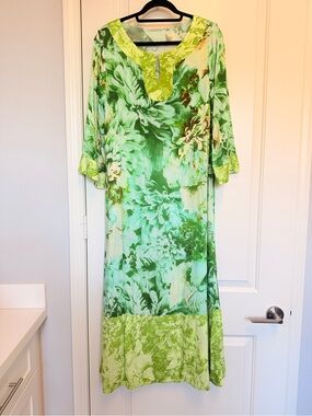 Soft Surroundings Boho Floral Green Maxi Dress (NWOT) Size Large - NWOT